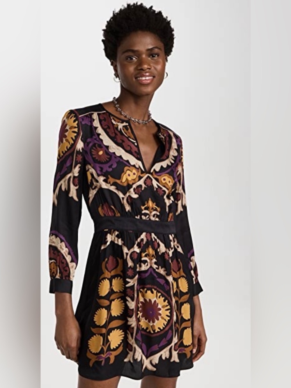 NWT BA&SH Fedora Dress Noir Black Multi Long Sleeve Mini M 6